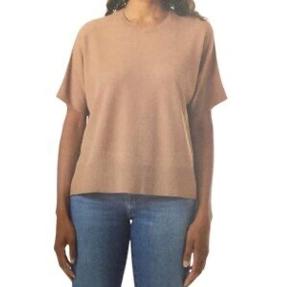 Splendid Womens Brown Boxy Short Sleeve Sweater Top Crew Neck Size M 1827174